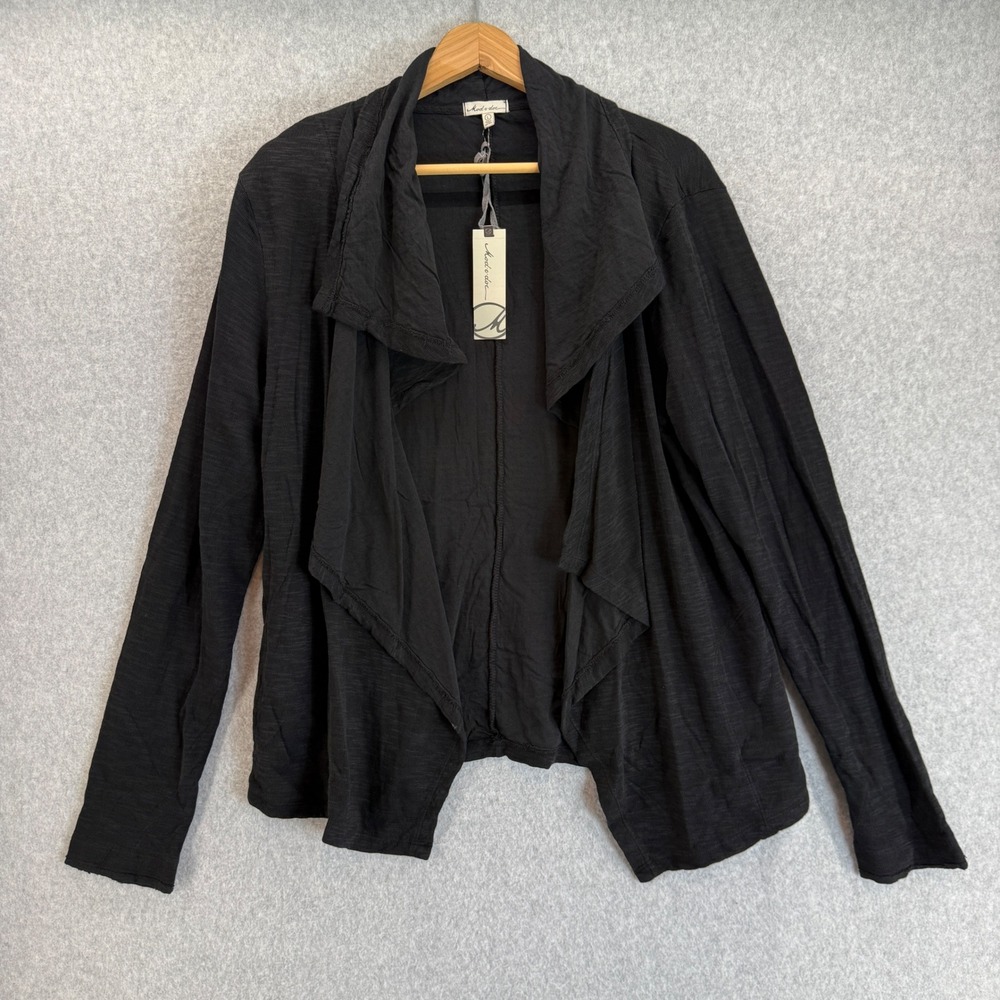 Mod-O-Doc Black Open Front Cardigan Sweater LS‎ Drape Front Size Large NWT FLAW